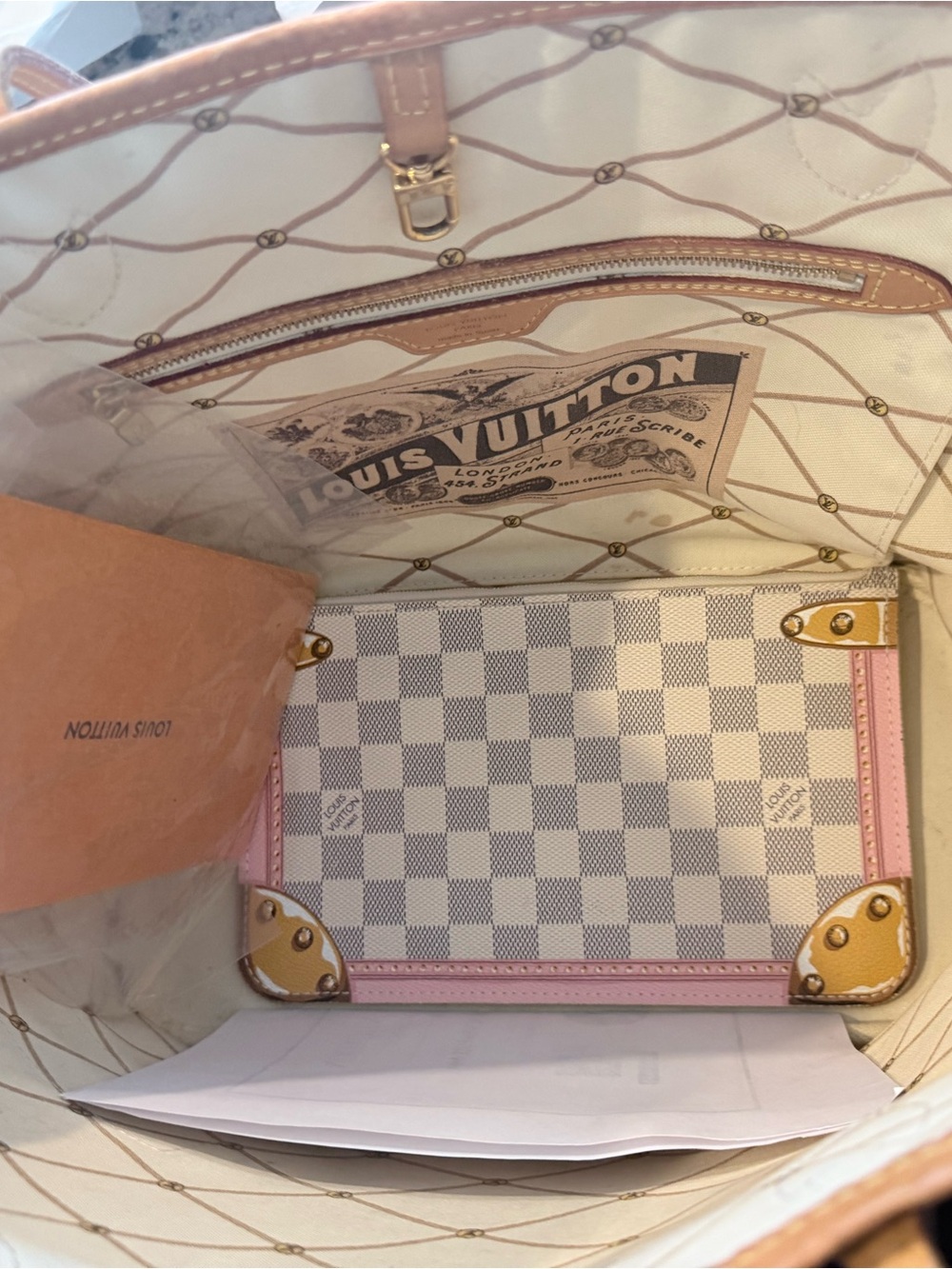 Louis Vuitton Cream Damier Tote with Pink & Light Blue Accents - Picture 9 of 9